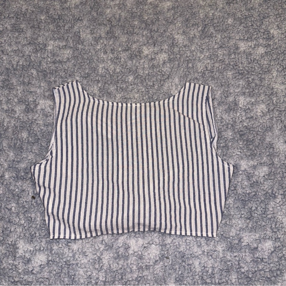 Blue/White Striped Halter Tank Top with Tie Closure in Back - Size S